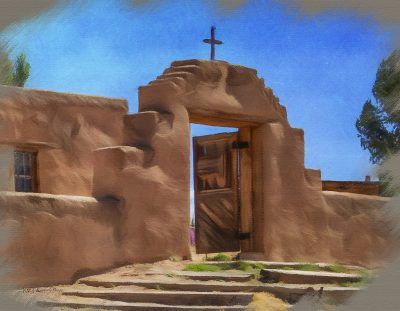 Adobe Church Entry, Fine Art Print